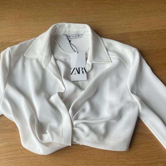 NWT Zara long sleeve white collar crop top - Picture 4 of 5